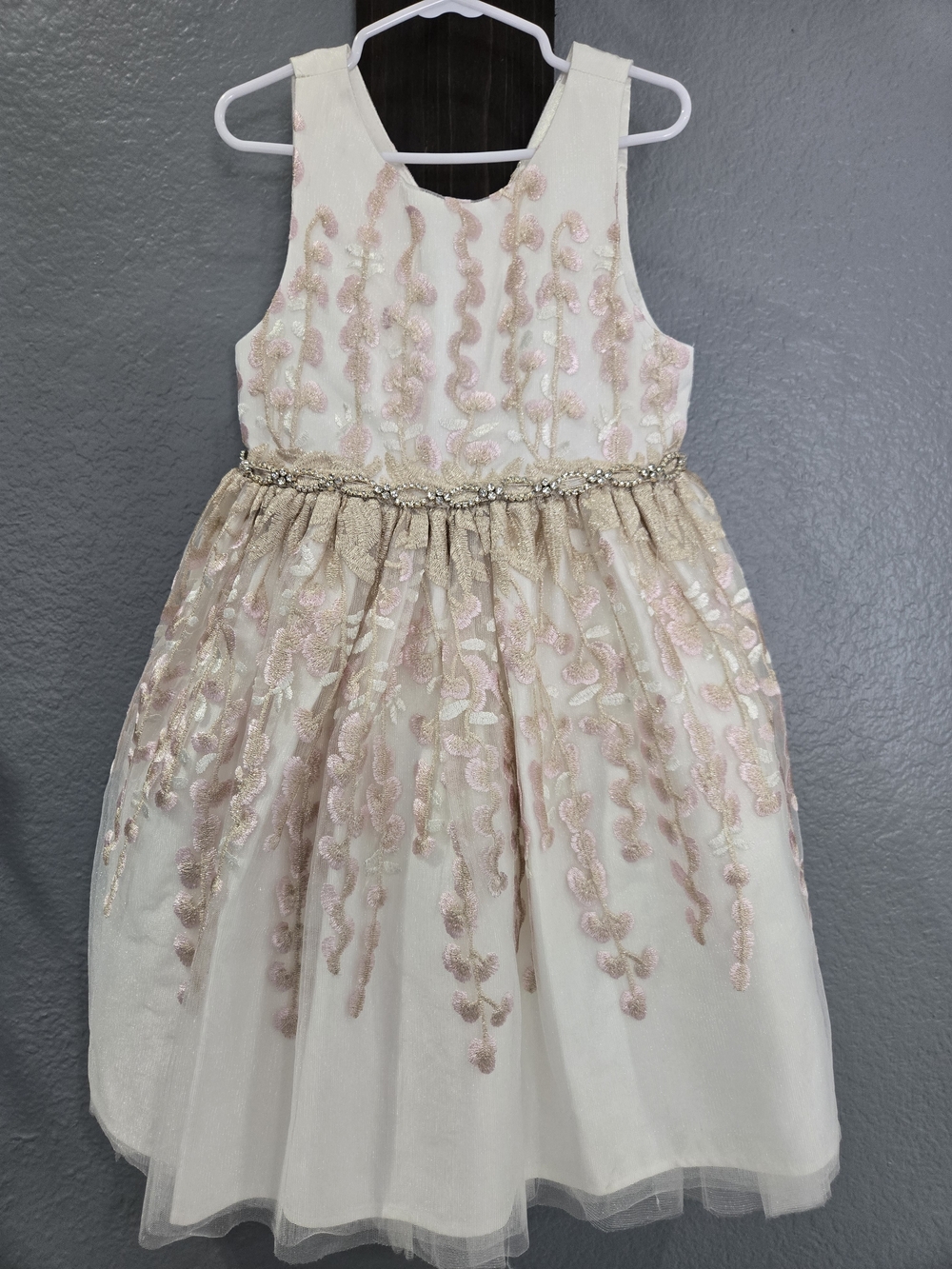 American Princess Ivory and Blush Embroidered Tulle Party Dress